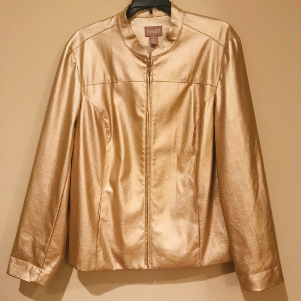 Chico’s Pleather Jacket, Size 2, Gold